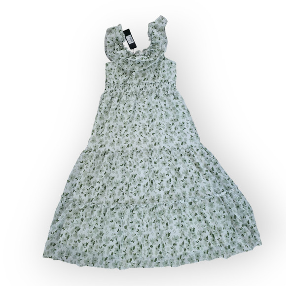 Mikarose The York Maxi Dress White/Green Floral Flutter Sleeve Dress Women Sz S - Picture 10 of 16